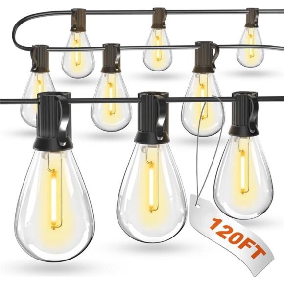 120FT LED Outdoor String Lights with 30+2 Edison Shatterproof Waterproof Bulbs - Picture 1 of 8